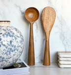Standing Serving Spoons in Hand-Carved Acacia Wood, Set of 2