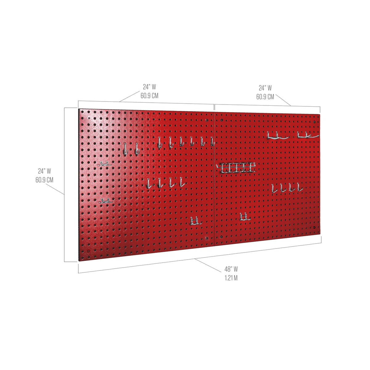 Steel Pegboard Organizer Set with Two 24-Inch Panels and 23 Assorted Hooks for Garage Wall Storage