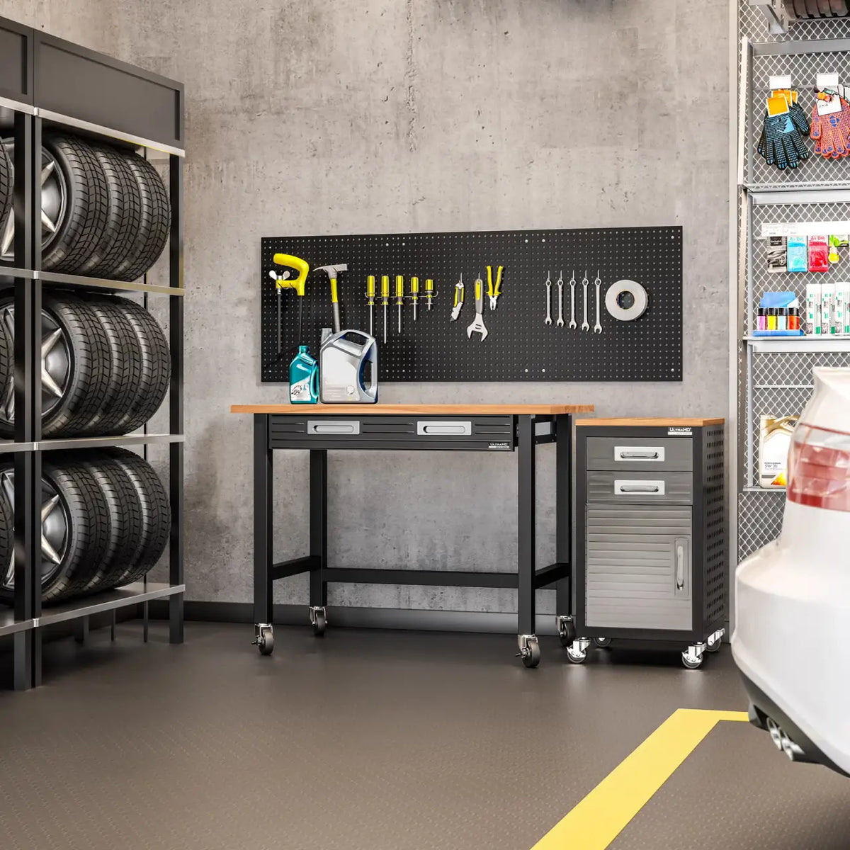 Steel Pegboard Organizer Set with Two 24-Inch Panels and 23 Assorted Hooks for Garage Wall Storage