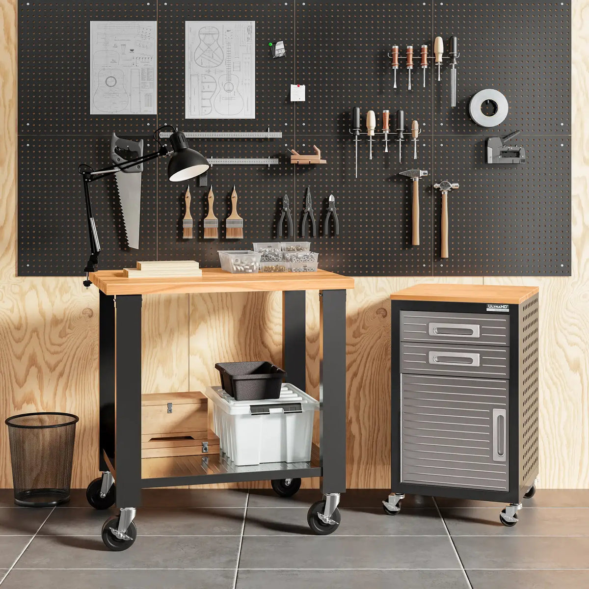 Steel Pegboard Organizer Set with Two 24-Inch Panels and 23 Assorted Hooks for Garage Wall Storage