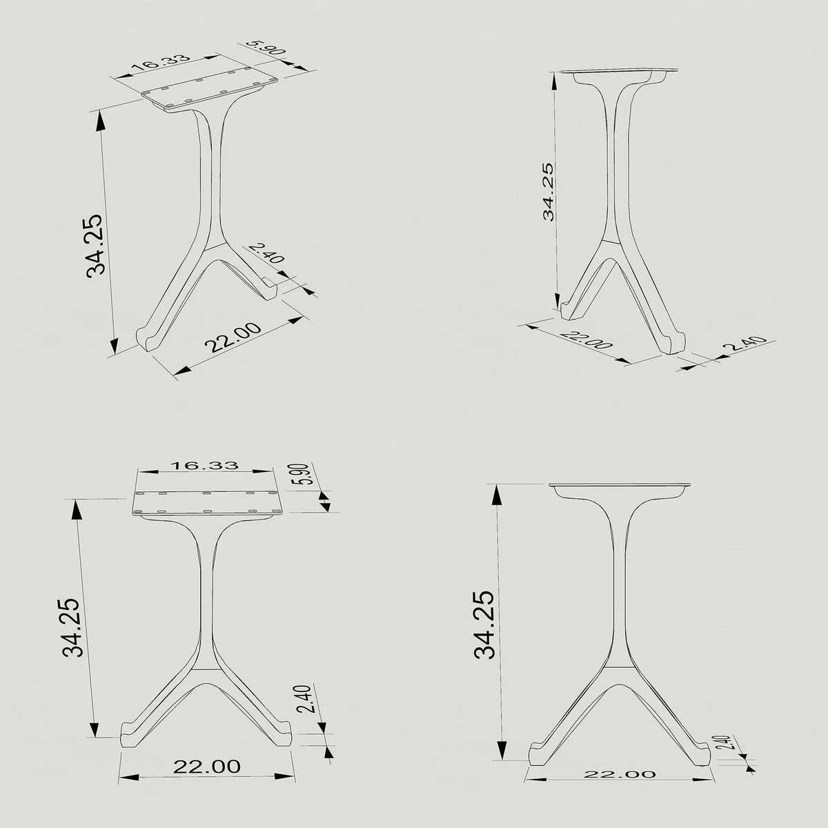 Steel Table Legs, 34 Inch Black Mid-Century Wishbone Pair for Counter, Dining, or Home Bar Tabletops