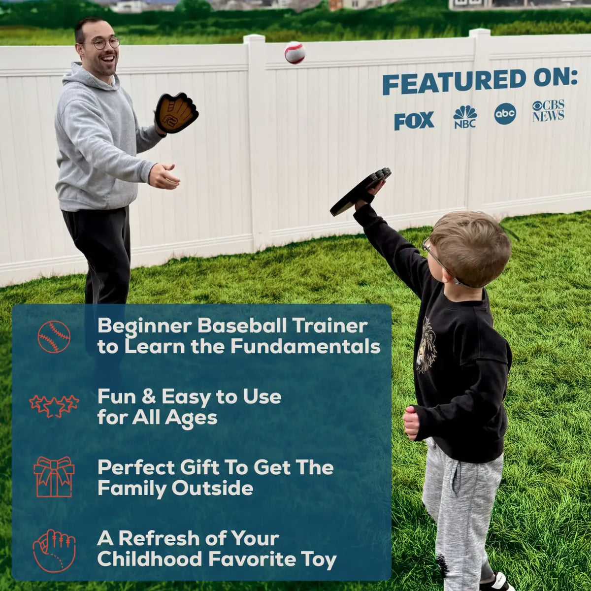 Sticky Baseball Paddle Toss and Catch Game with Glove-Inspired Paddles and Stretchy Straps for Outdoor Play