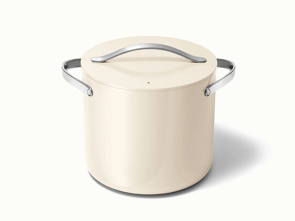 Stock Pot with Lid, 12-Quart Ceramic Nonstick Cookware for Large Batch Soups, Pasta and Everyday Cooking — Cream
