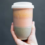 Stoneware Ceramic Travel Cup, 12 oz, with Fitted Silicone Lid and Sleeve for Coffee at Home or On the Go
