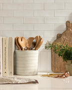 Stoneware Kitchen Crock with a Speckled Tan Glaze and Simple Design for a Refined Countertop Accent