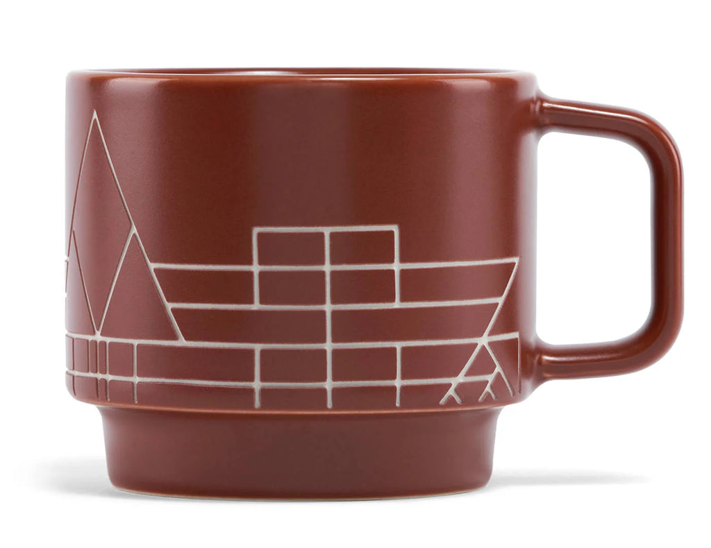 Stoneware Tea Cup and Saucer Set with Frank Lloyd Wright Terra Etching, Sienna Finish and 8-Ounce Cup