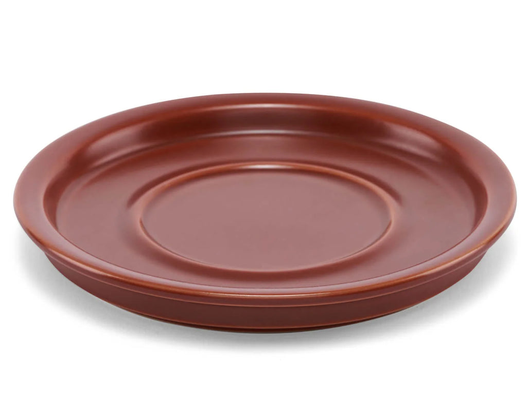 Stoneware Tea Cup and Saucer Set with Frank Lloyd Wright Terra Etching, Sienna Finish and 8-Ounce Cup