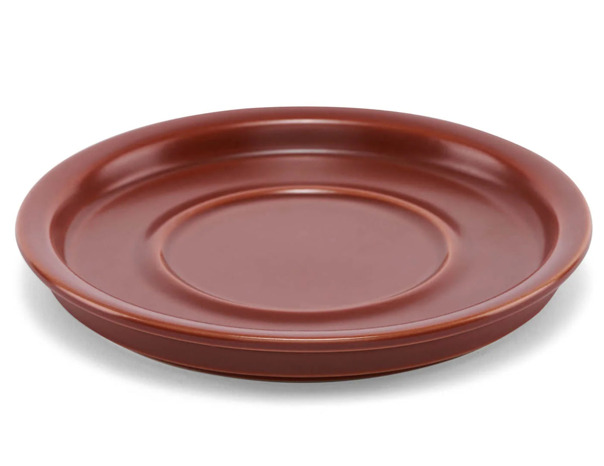 Stoneware Tea Cup and Saucer Set with Frank Lloyd Wright Terra Etching, Sienna Finish and 8-Ounce Cup