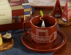 Stoneware Tea Cup and Saucer Set with Frank Lloyd Wright Terra Etching, Sienna Finish and 8-Ounce Cup