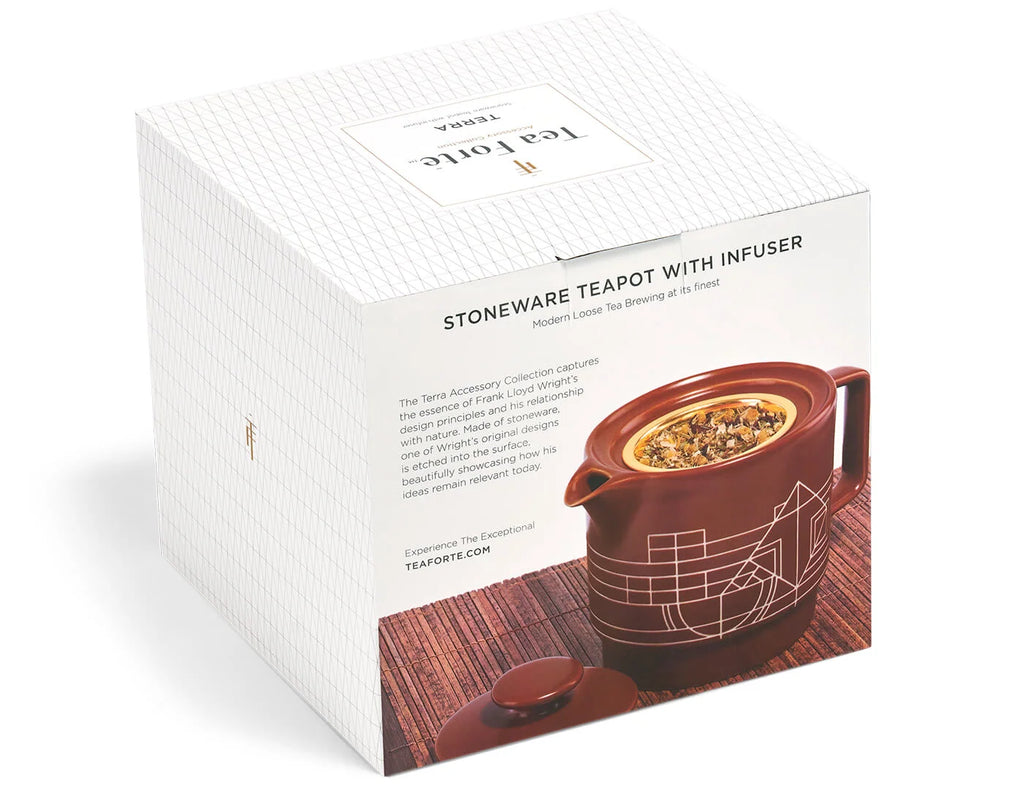 Stoneware Teapot with Gold Stainless Steel Infuser, 20-Ounce Capacity and Frank Lloyd Wright Terra Design