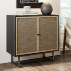 Storage Cabinet, Black Oak-Synthetic Rattan-Matte