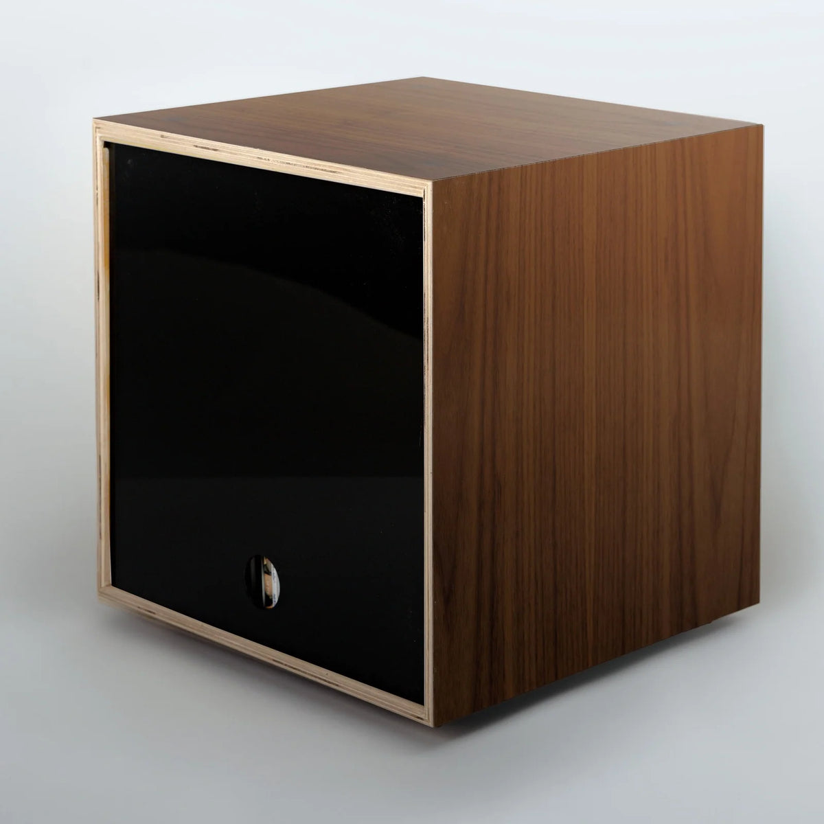 Storage Cube in Walnut Finish, Black-Smooth