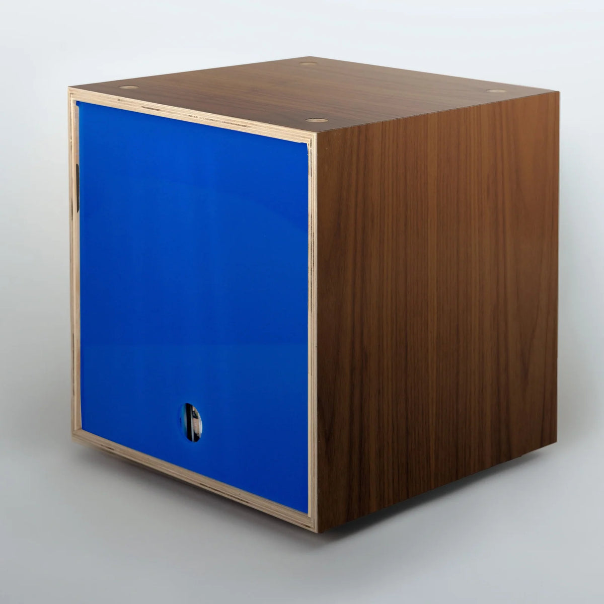 Storage Cube in Walnut Finish, Blue-Divots
