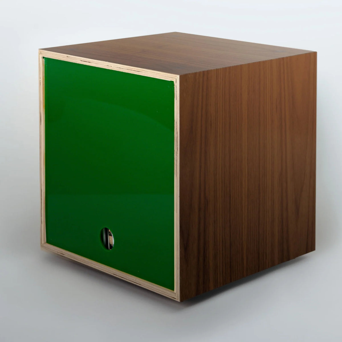Storage Cube in Walnut Finish, Green-Smooth