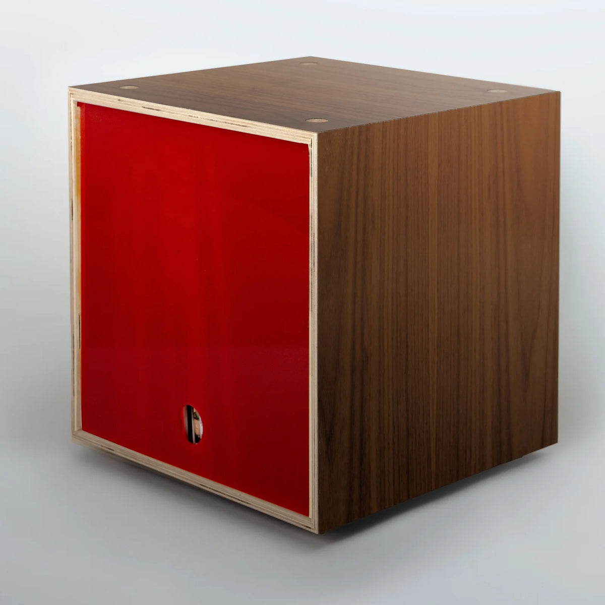 Storage Cube in Walnut Finish, Red-Divots