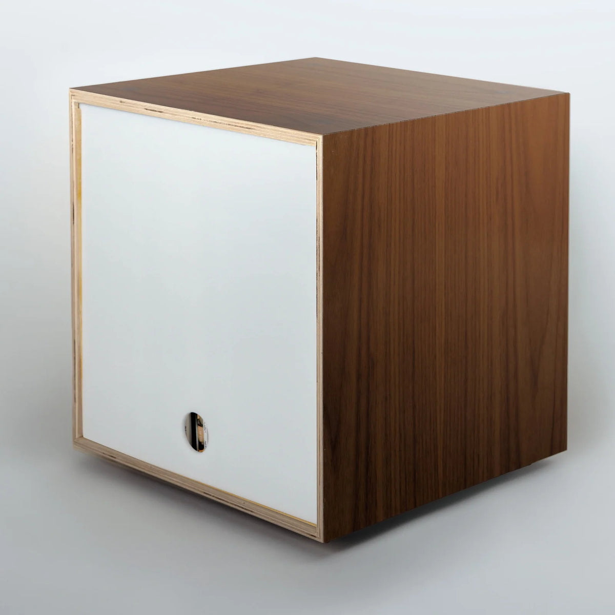 Storage Cube in Walnut Finish, White-Smooth