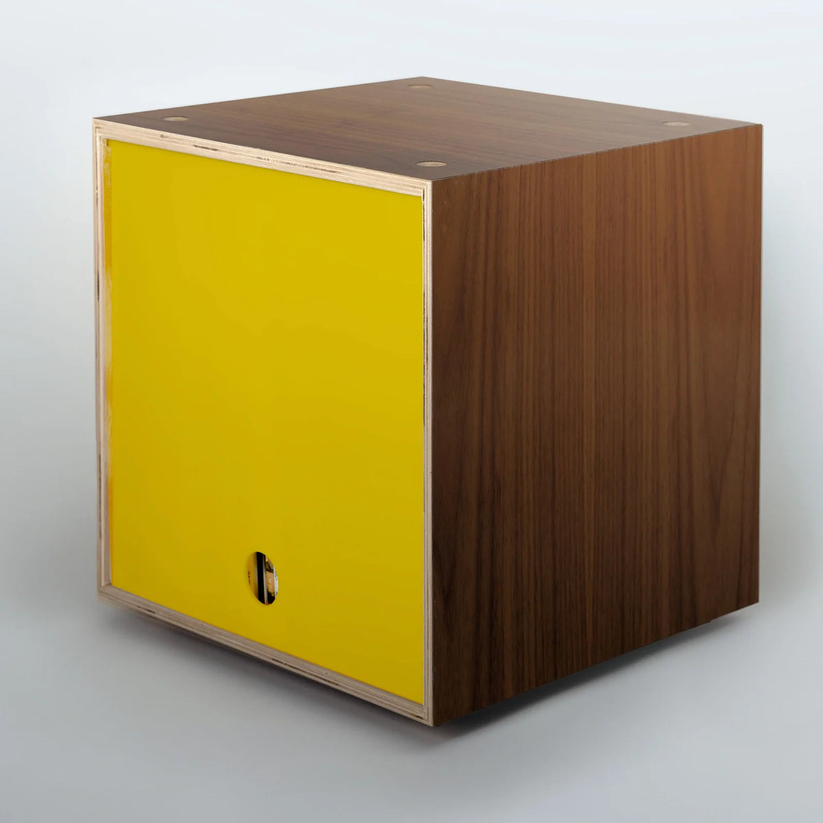 Storage Cube in Walnut Finish, Yellow-Divots