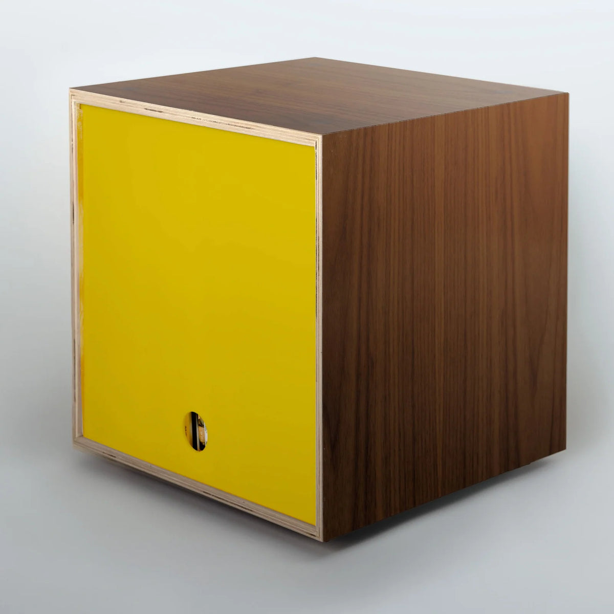 Storage Cube in Walnut Finish, Yellow-Smooth