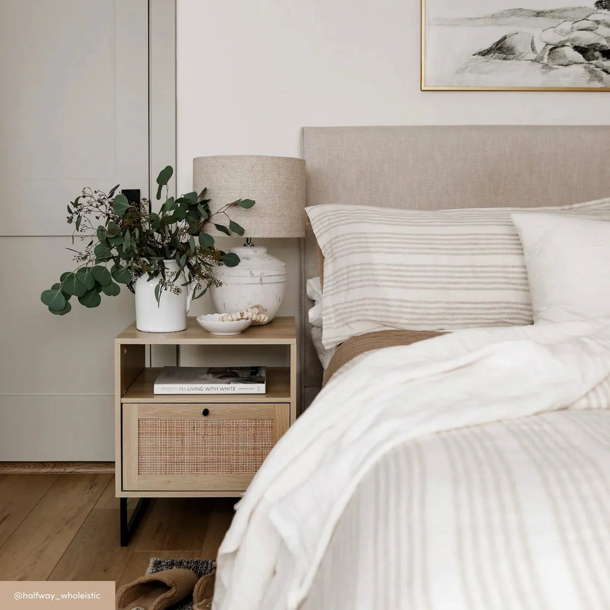 Storage Nightstand in Light Oak