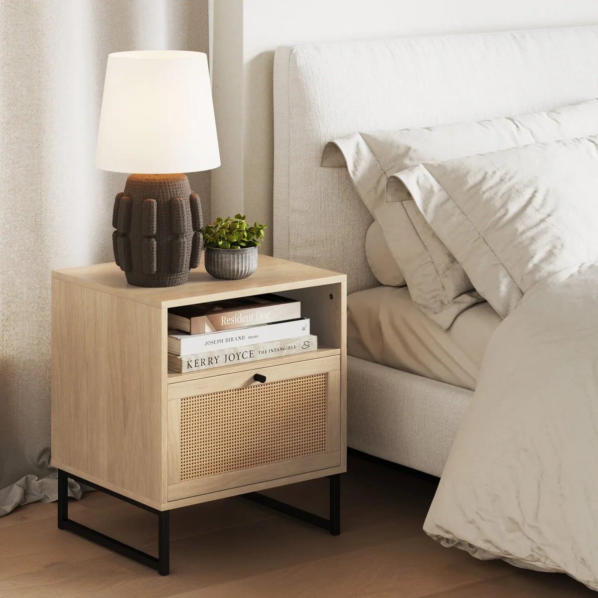 Storage Nightstand in Light Oak