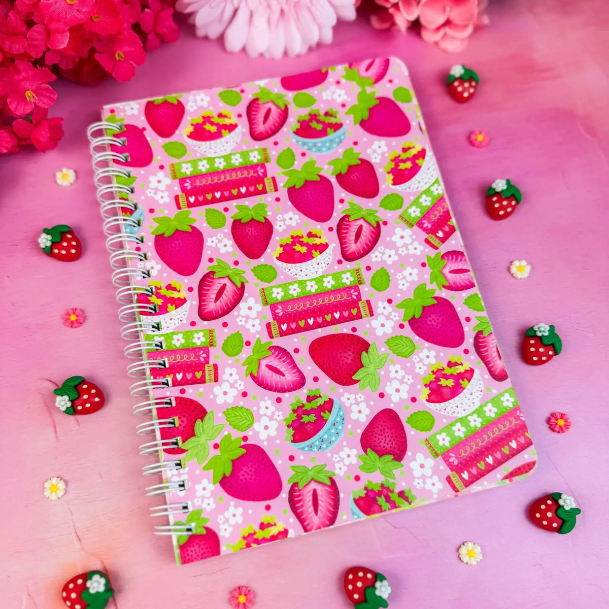 Strawberry Book Stack Pattern Notebook