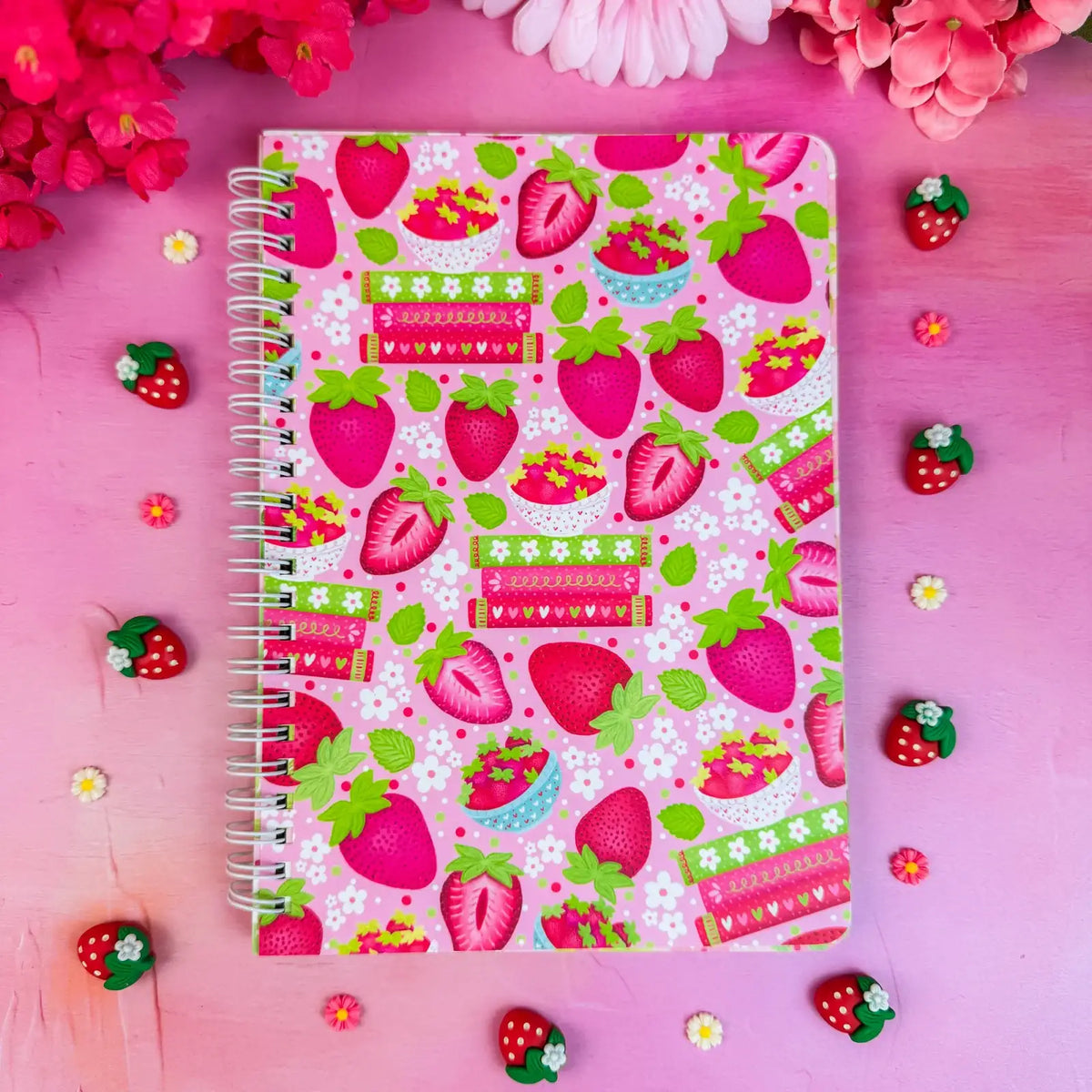 Strawberry Book Stack Pattern Notebook