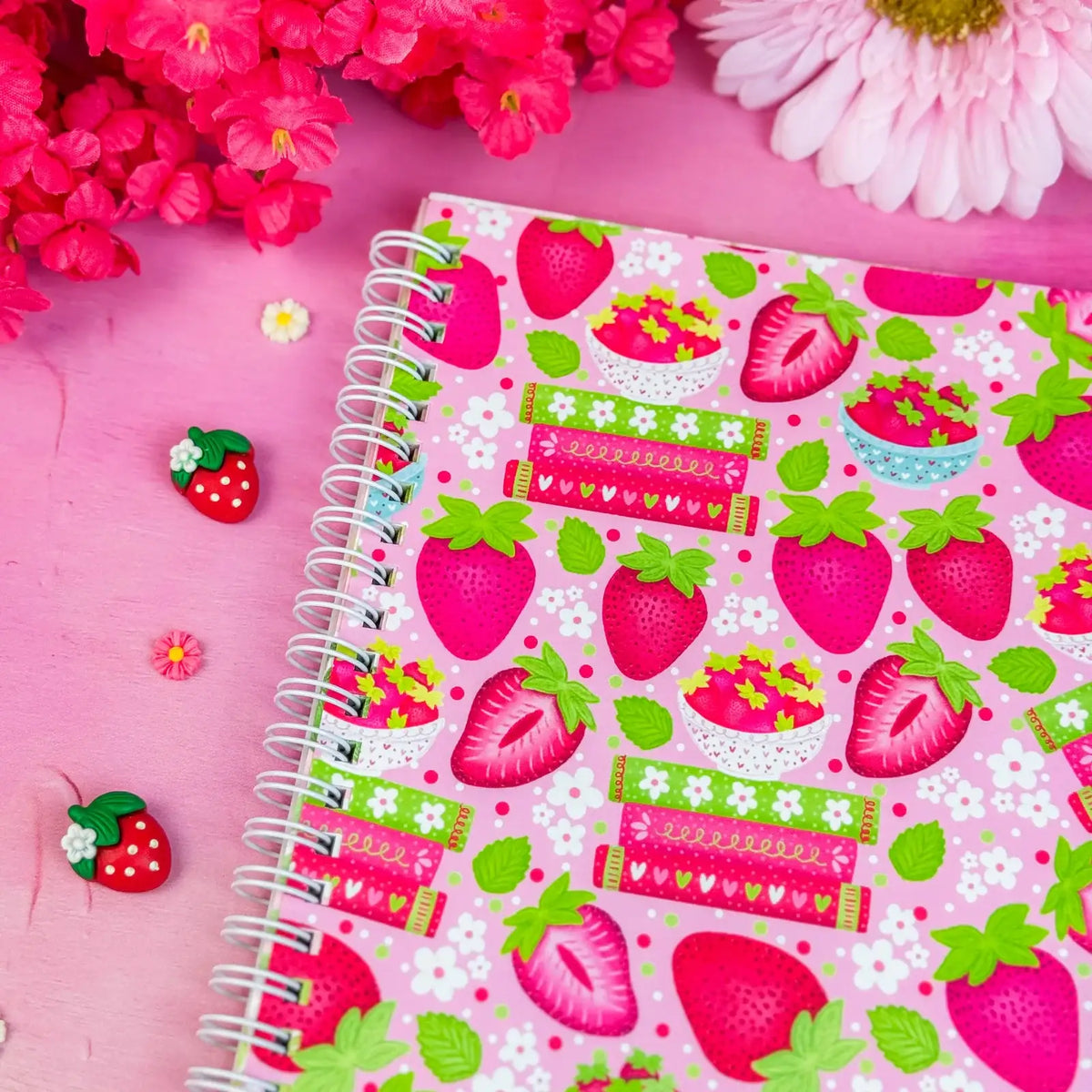 Strawberry Book Stack Pattern Notebook