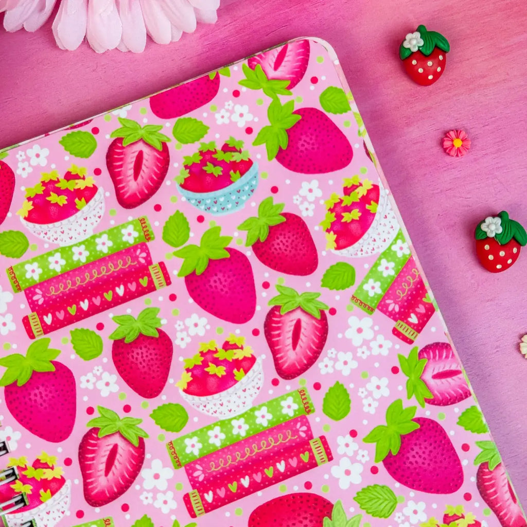 Strawberry Book Stack Pattern Notebook
