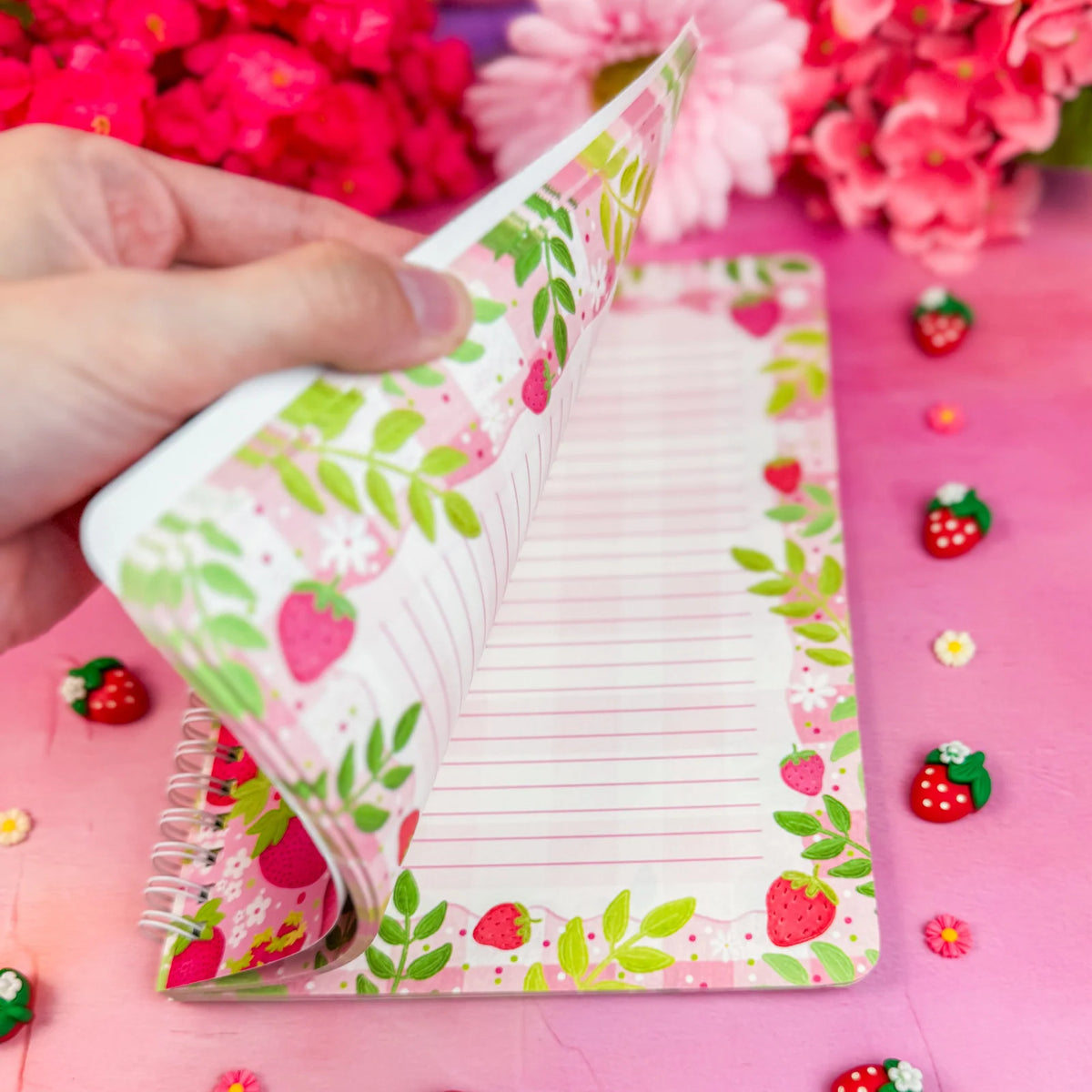 Strawberry Book Stack Pattern Notebook