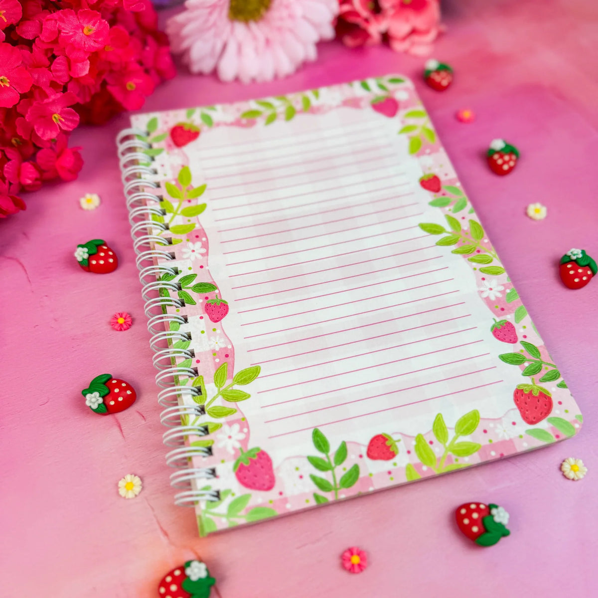 Strawberry Book Stack Pattern Notebook