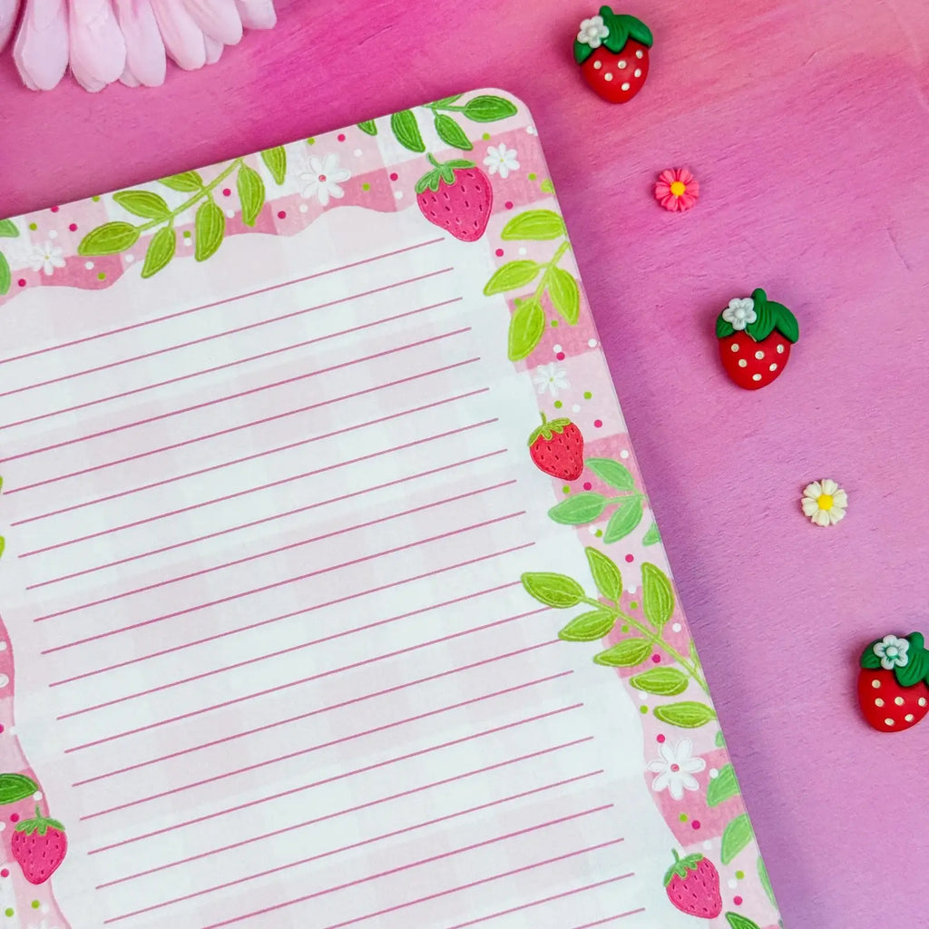 Strawberry Book Stack Pattern Notebook