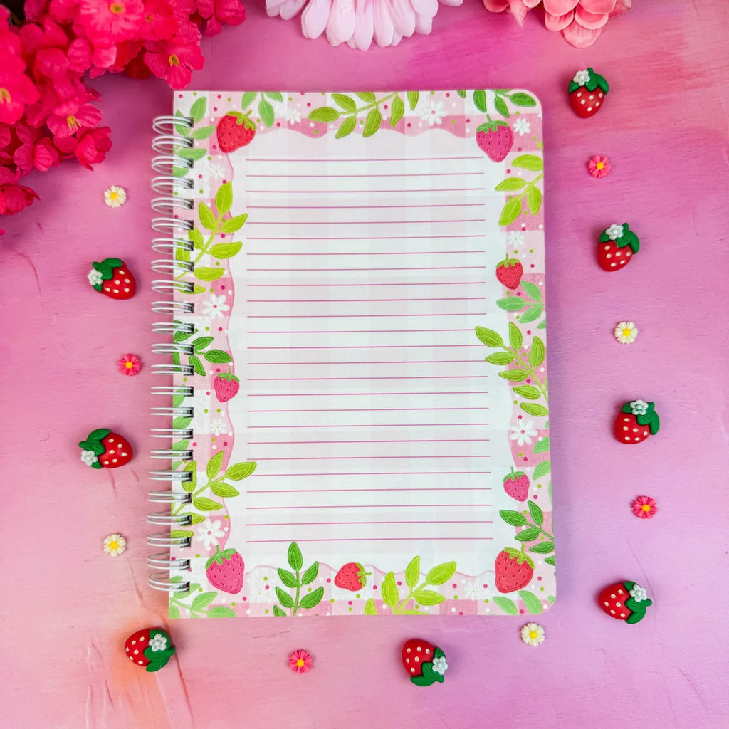 Strawberry Book Stack Pattern Notebook