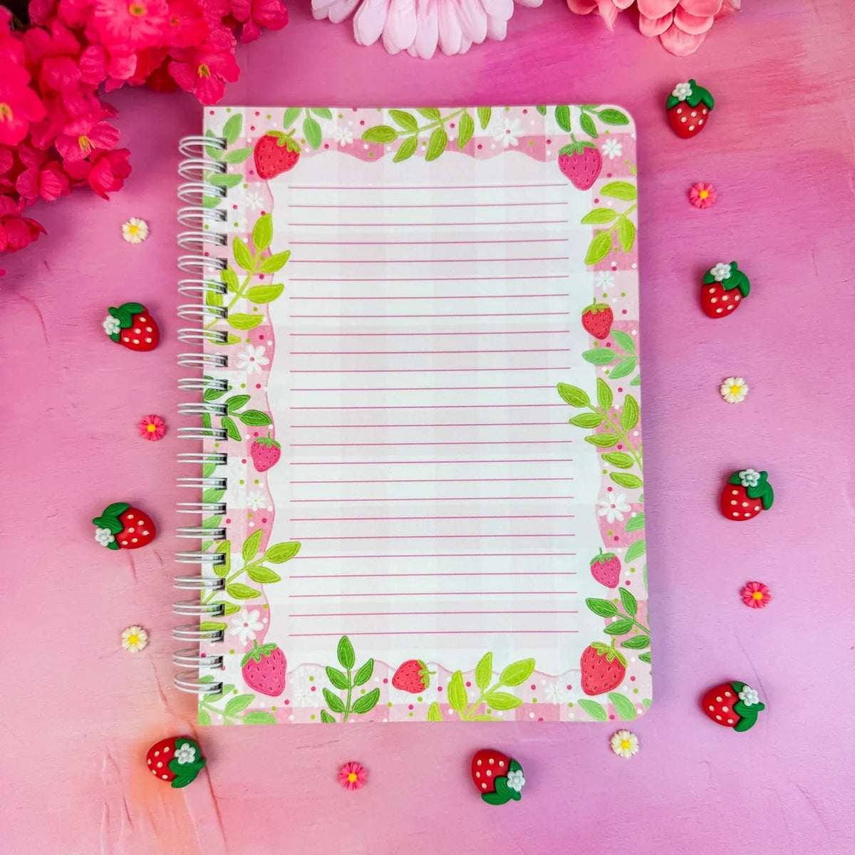 Strawberry Book Stack Pattern Notebook