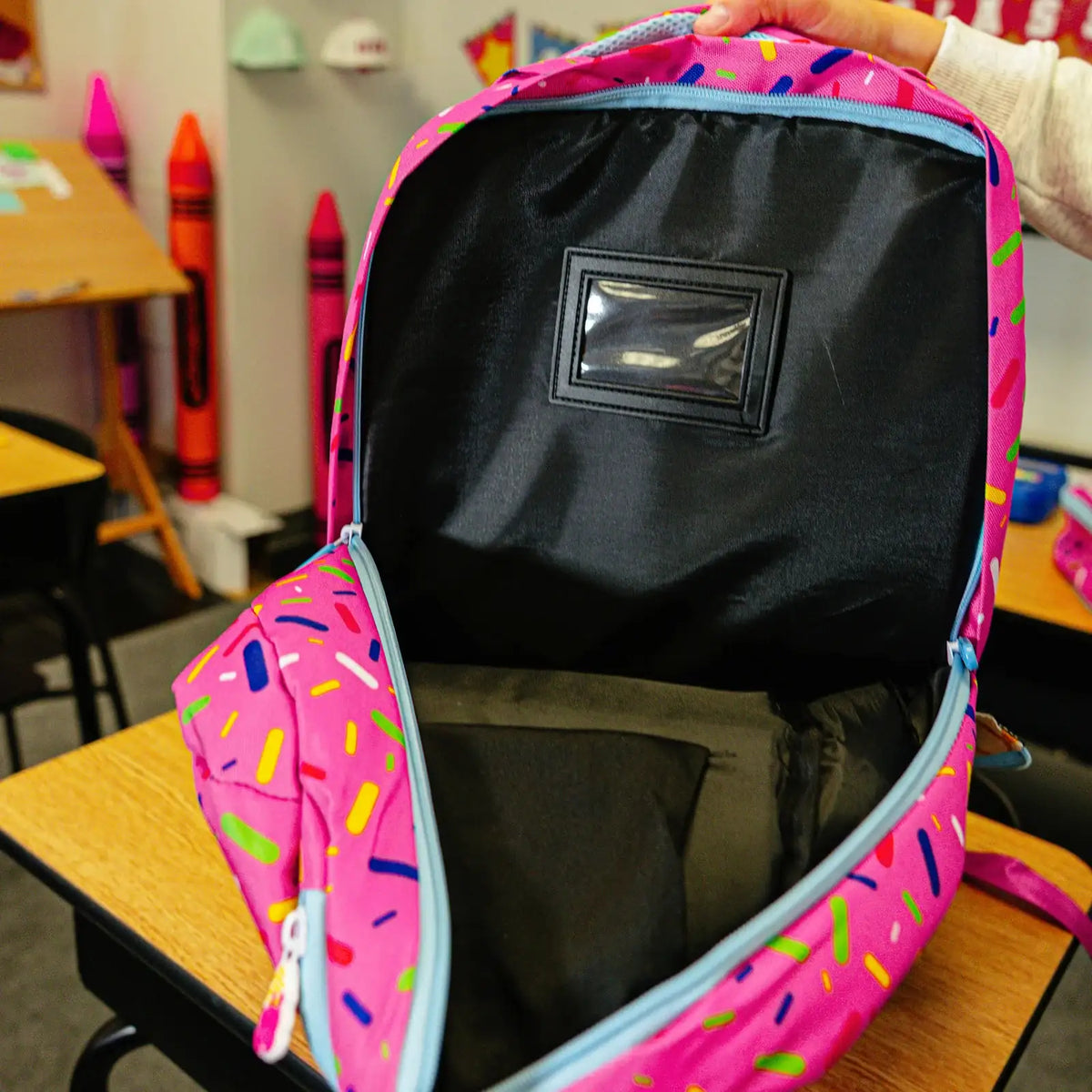 Strawberry Ice Cream Backpack for School and Baseball with Side Laptop Access and Expandable Bottle Pouches
