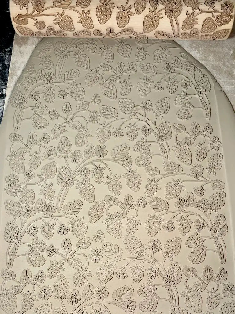 Strawberry Textured Rolling Pin for Baking, 12-Inch Decorative Design for Food-Safe Dough Work
