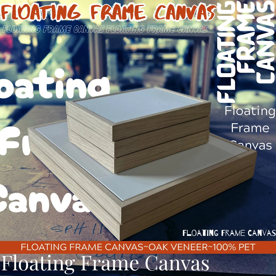 Stretched Painting Canvas and Slim Oak Veneer Floating Frame Set,