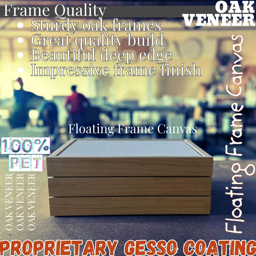 Stretched Painting Canvas and Slim Oak Veneer Floating Frame Set,