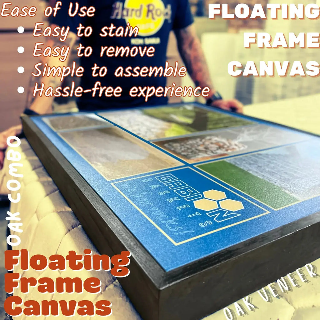 Stretched Painting Canvas and Slim Oak Veneer Floating Frame Set,