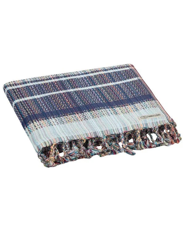 Striped Organic Cotton Beach Towel with Twisted Tassels, Quick-Dry Sand-Resistant Dobby Weave Design