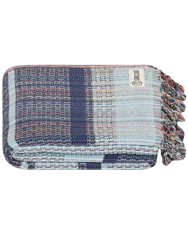 Striped Organic Cotton Beach Towel with Twisted Tassels, Quick-Dry Sand-Resistant Dobby Weave Design