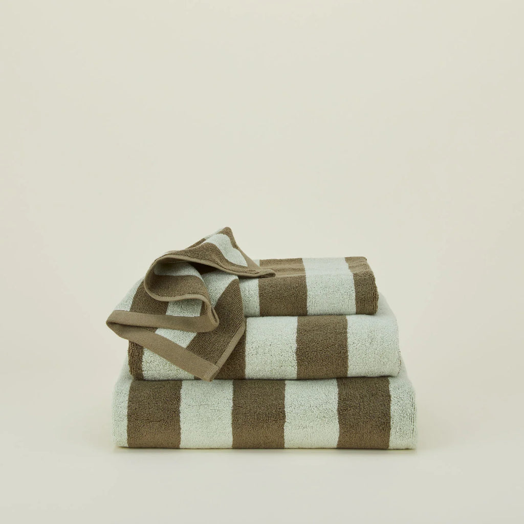 Striped Terry Towel in Sage and Olive, Reversible 100% Cotton Bath, Hand, Washcloth and Sheet Sizes