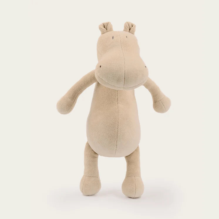 Stuffed Hippo Plush Toy in Beige or Olive, Large Soft Animal Gift with a Round Huggable Shape — Beige
