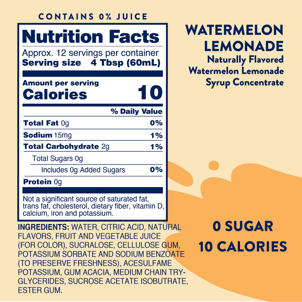 Sugar Free Watermelon Lemonade Concentrate for Refreshing Drinks, Tea, Cocktails and Mocktails