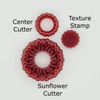 Sunflower Polymer Clay Debossing Cutter Set with Center Cutter and Seed Texture Stamp in 2 cm, 3 cm, or 4 cm