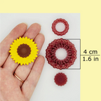 Sunflower Polymer Clay Debossing Cutter Set with Center Cutter and Seed Texture Stamp in 2 cm, 3 cm, or 4 cm