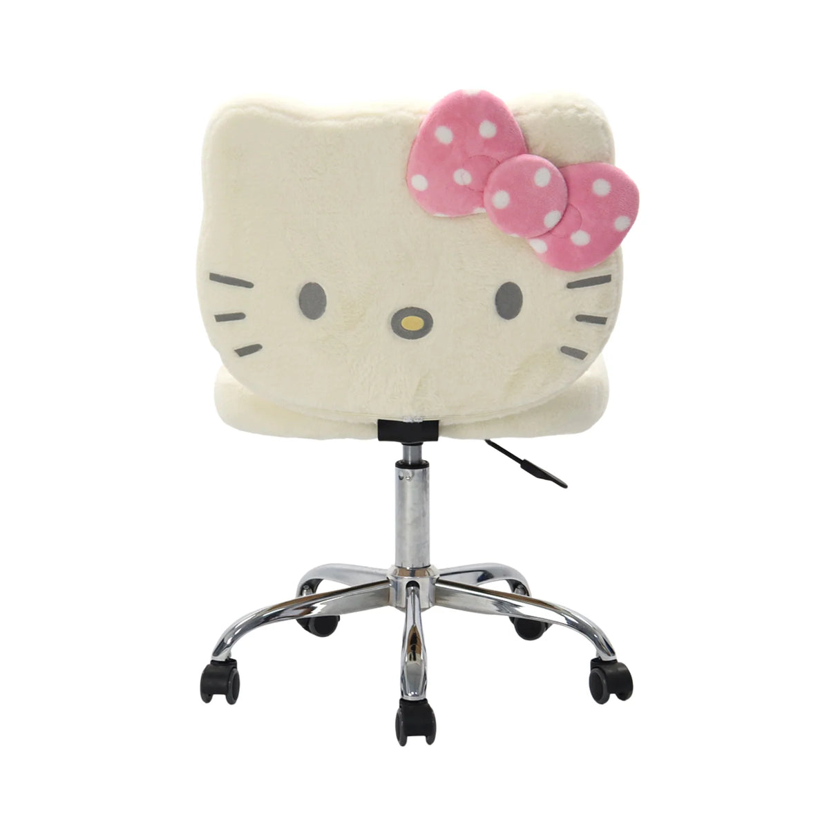 Swivel Vanity Chair in Soft Teddy Fabric, Ivory / Polka Dot Pink