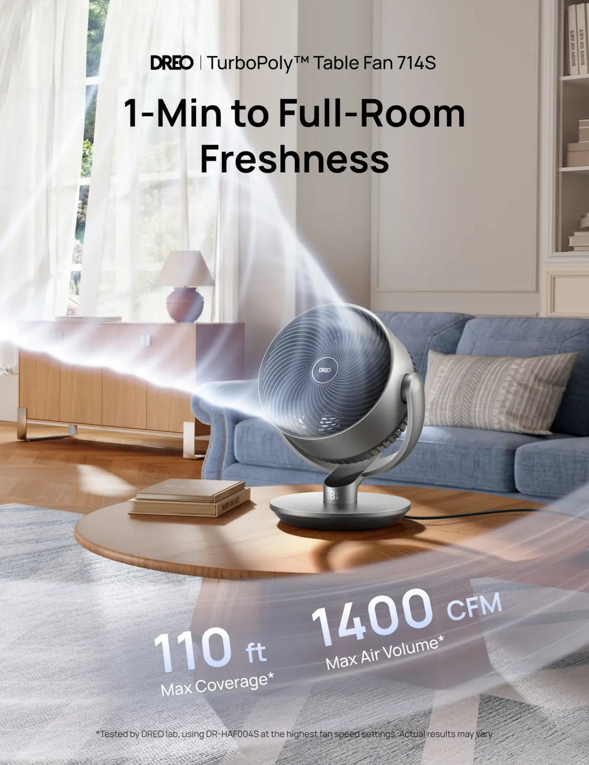 Table Fan for Flexible Air Circulation, 11-Inch Design with 120° + 90° Oscillation and 9 Speeds