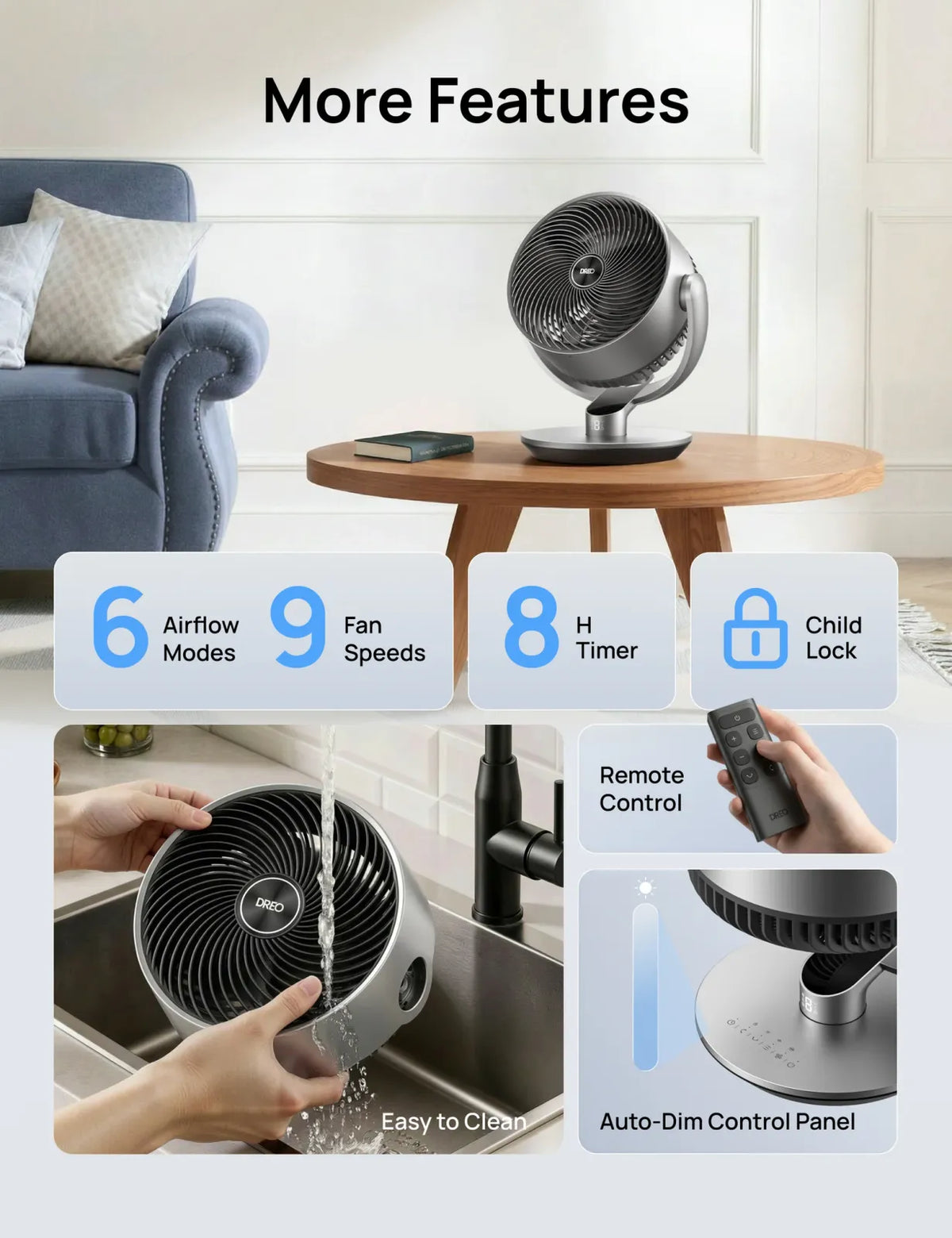 Table Fan for Flexible Air Circulation, 11-Inch Design with 120° + 90° Oscillation and 9 Speeds