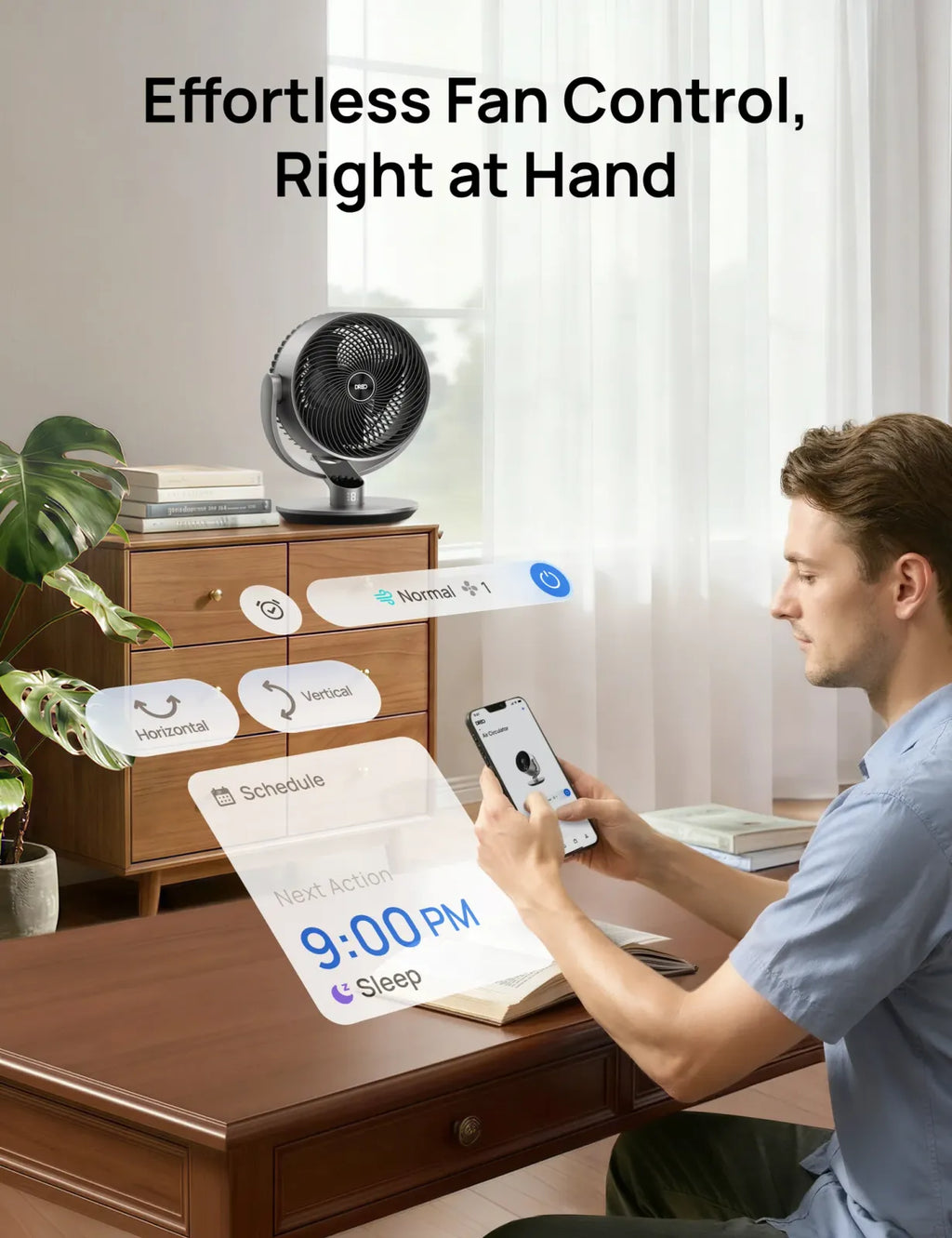 Table Fan for Flexible Air Circulation, 11-Inch Design with 120° + 90° Oscillation and 9 Speeds