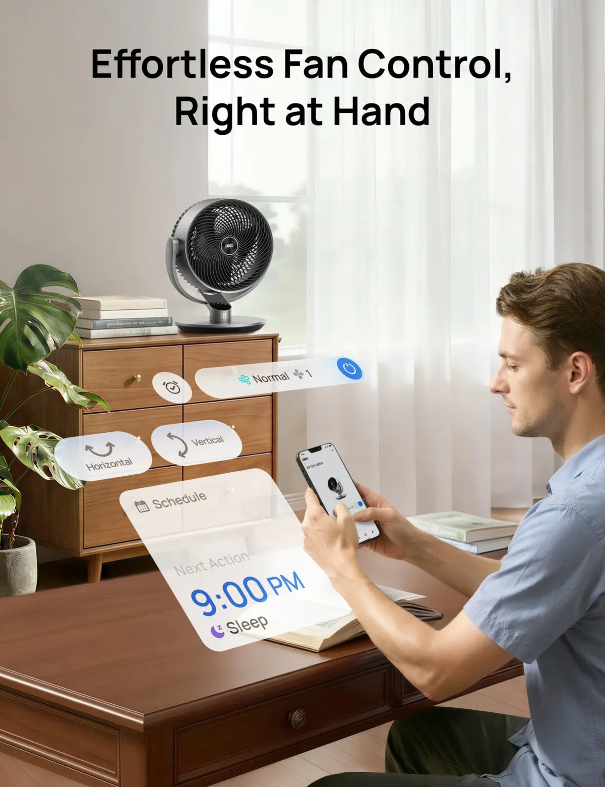 Table Fan for Flexible Air Circulation, 11-Inch Design with 120° + 90° Oscillation and 9 Speeds